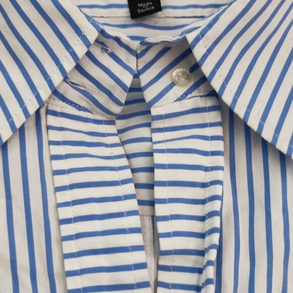 Hugo Boss blouse women's size 8 white with blue stripes business casual - Picture 10 of 14